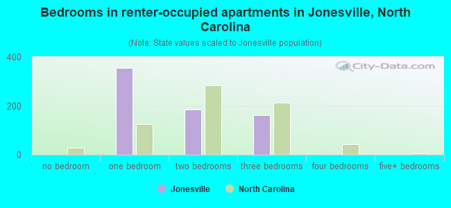 Bedrooms in renter-occupied apartments in Jonesville, North Carolina