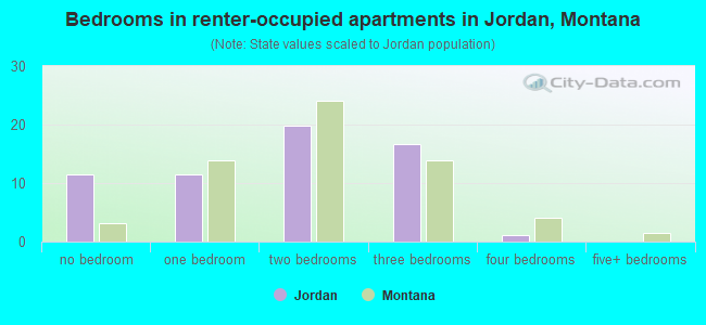 Bedrooms in renter-occupied apartments in Jordan, Montana