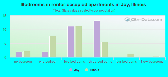Bedrooms in renter-occupied apartments in Joy, Illinois
