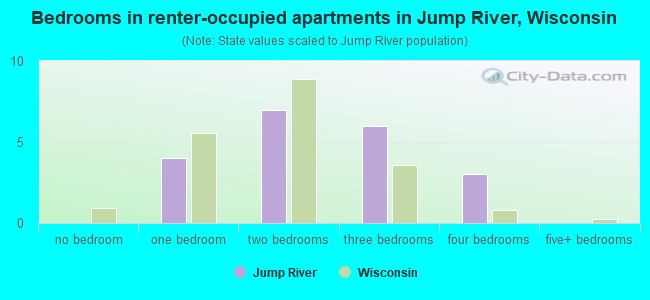 Bedrooms in renter-occupied apartments in Jump River, Wisconsin