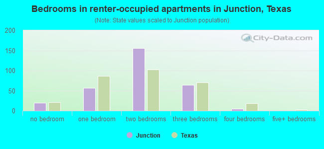 Bedrooms in renter-occupied apartments in Junction, Texas