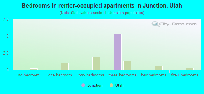 Bedrooms in renter-occupied apartments in Junction, Utah