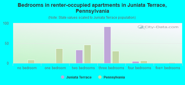 Bedrooms in renter-occupied apartments in Juniata Terrace, Pennsylvania