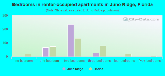 Bedrooms in renter-occupied apartments in Juno Ridge, Florida