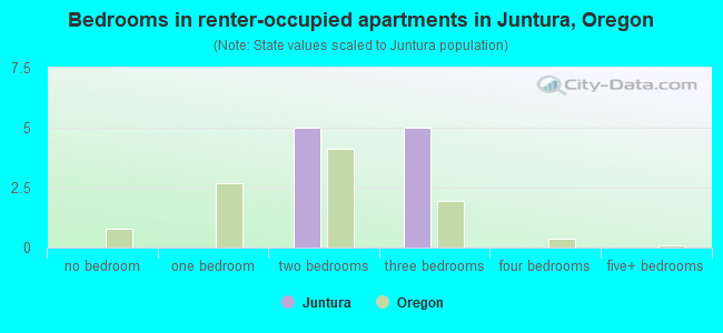 Bedrooms in renter-occupied apartments in Juntura, Oregon