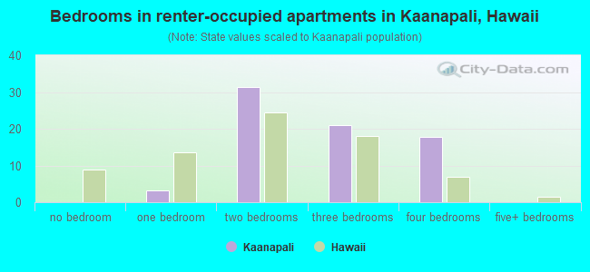Bedrooms in renter-occupied apartments in Kaanapali, Hawaii