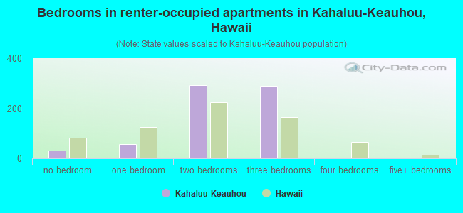 Bedrooms in renter-occupied apartments in Kahaluu-Keauhou, Hawaii