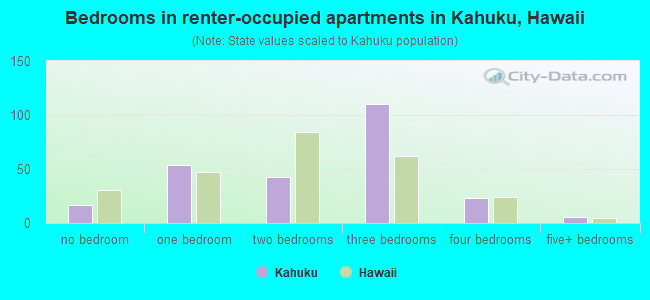 Bedrooms in renter-occupied apartments in Kahuku, Hawaii