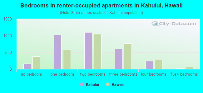 Bedrooms in renter-occupied apartments in Kahului, Hawaii
