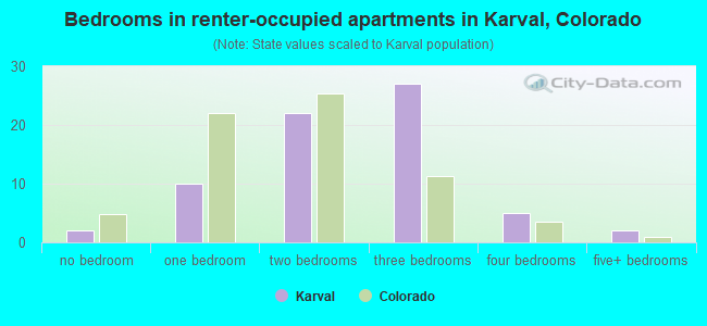 Bedrooms in renter-occupied apartments in Karval, Colorado