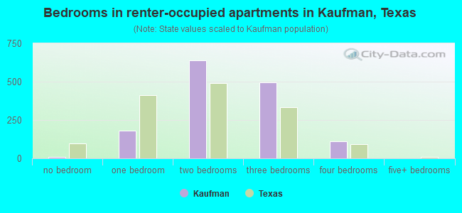 Bedrooms in renter-occupied apartments in Kaufman, Texas