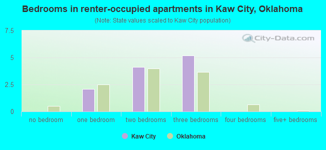 Bedrooms in renter-occupied apartments in Kaw City, Oklahoma