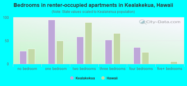 Bedrooms in renter-occupied apartments in Kealakekua, Hawaii