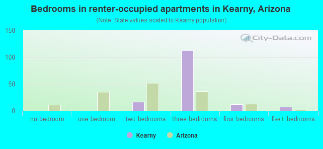 Bedrooms in renter-occupied apartments in Kearny, Arizona