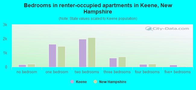 Bedrooms in renter-occupied apartments in Keene, New Hampshire