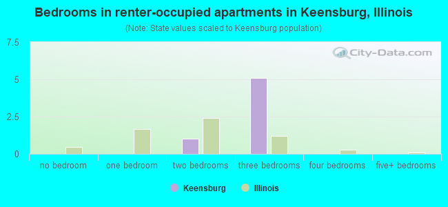 Bedrooms in renter-occupied apartments in Keensburg, Illinois