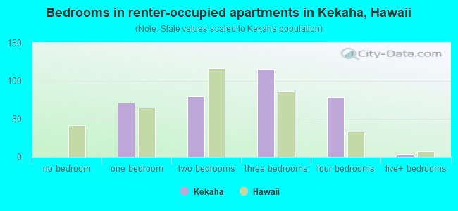 Bedrooms in renter-occupied apartments in Kekaha, Hawaii