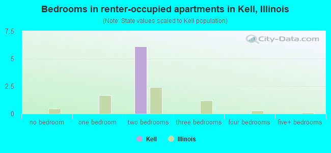 Bedrooms in renter-occupied apartments in Kell, Illinois