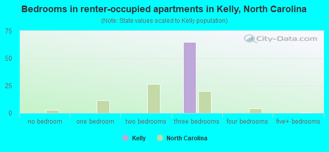 Bedrooms in renter-occupied apartments in Kelly, North Carolina