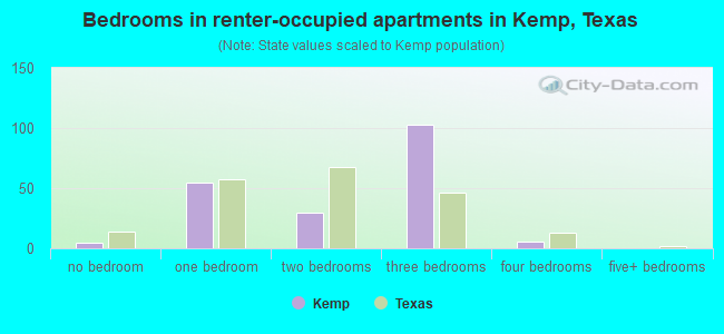 Bedrooms in renter-occupied apartments in Kemp, Texas