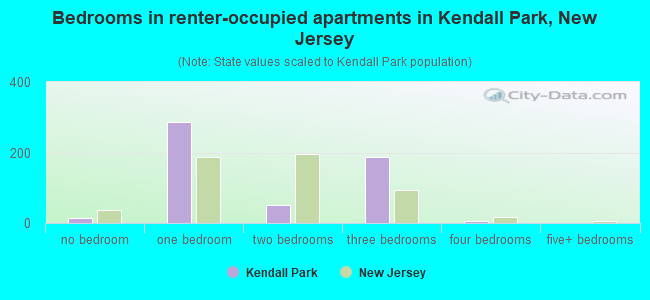 Bedrooms in renter-occupied apartments in Kendall Park, New Jersey