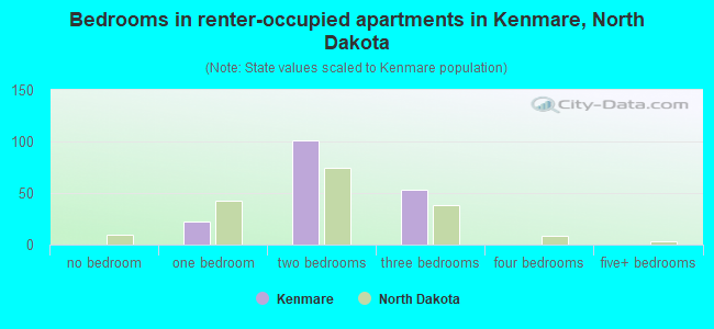 Bedrooms in renter-occupied apartments in Kenmare, North Dakota