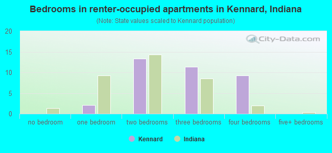 Bedrooms in renter-occupied apartments in Kennard, Indiana