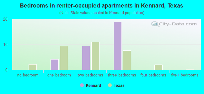 Bedrooms in renter-occupied apartments in Kennard, Texas