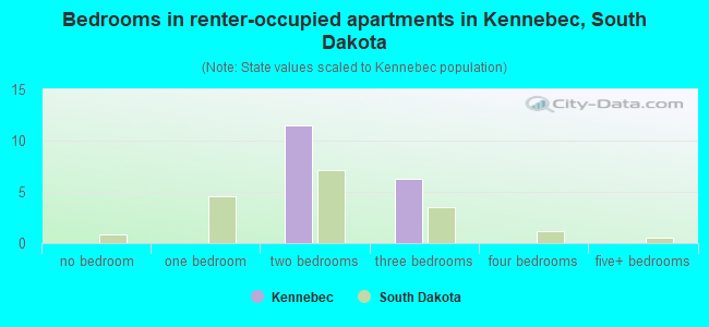 Bedrooms in renter-occupied apartments in Kennebec, South Dakota