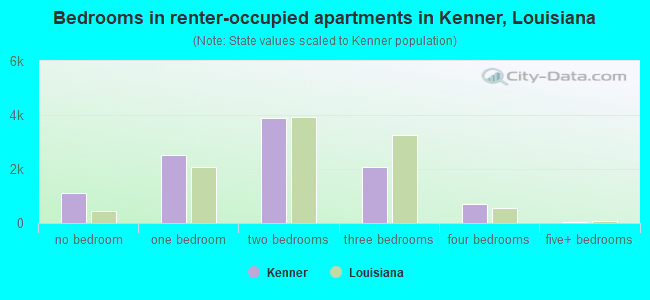 Bedrooms in renter-occupied apartments in Kenner, Louisiana