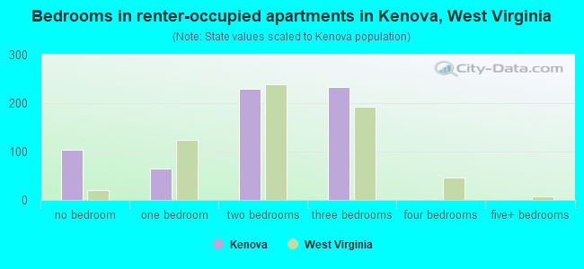 Bedrooms in renter-occupied apartments in Kenova, West Virginia