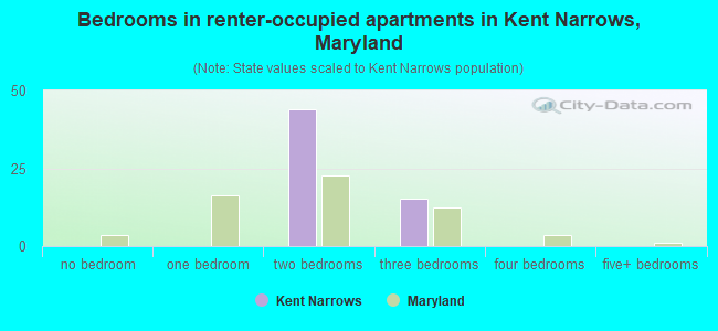 Bedrooms in renter-occupied apartments in Kent Narrows, Maryland