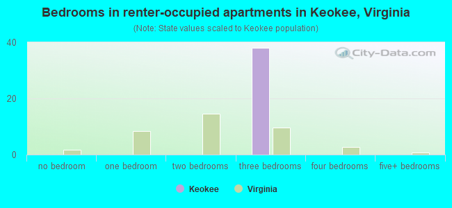 Bedrooms in renter-occupied apartments in Keokee, Virginia