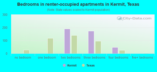 Bedrooms in renter-occupied apartments in Kermit, Texas