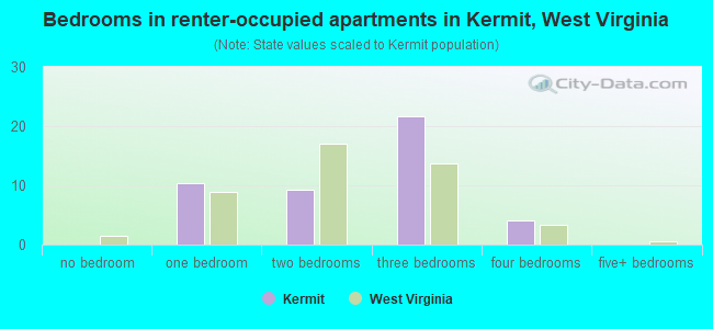 Bedrooms in renter-occupied apartments in Kermit, West Virginia