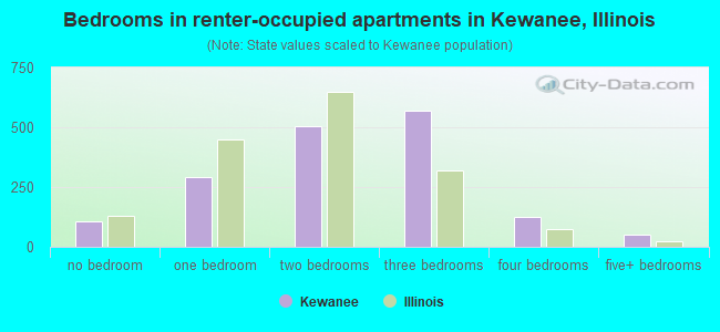 Bedrooms in renter-occupied apartments in Kewanee, Illinois