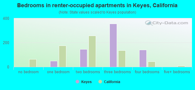 Bedrooms in renter-occupied apartments in Keyes, California