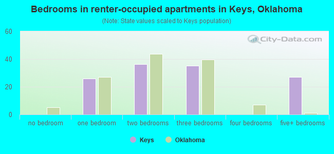 Bedrooms in renter-occupied apartments in Keys, Oklahoma