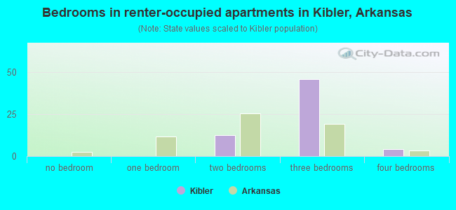 Bedrooms in renter-occupied apartments in Kibler, Arkansas