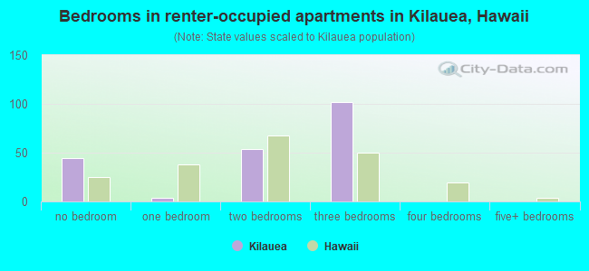 Bedrooms in renter-occupied apartments in Kilauea, Hawaii