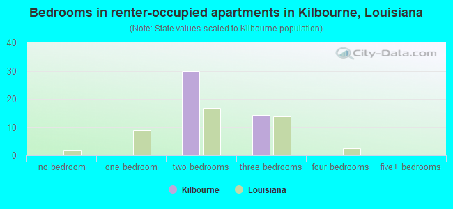 Bedrooms in renter-occupied apartments in Kilbourne, Louisiana