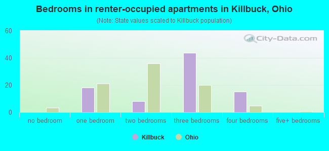 Bedrooms in renter-occupied apartments in Killbuck, Ohio