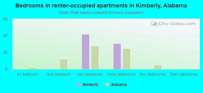 Bedrooms in renter-occupied apartments in Kimberly, Alabama