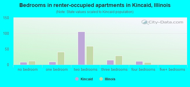 Bedrooms in renter-occupied apartments in Kincaid, Illinois