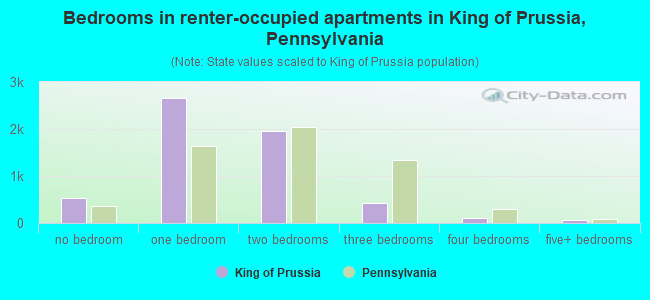 Bedrooms in renter-occupied apartments in King of Prussia, Pennsylvania
