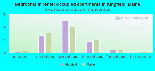 Bedrooms in renter-occupied apartments in Kingfield, Maine