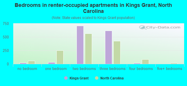 Bedrooms in renter-occupied apartments in Kings Grant, North Carolina