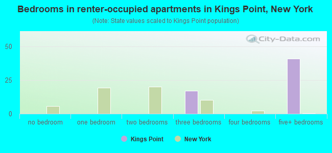 Bedrooms in renter-occupied apartments in Kings Point, New York