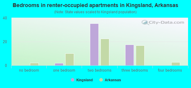 Bedrooms in renter-occupied apartments in Kingsland, Arkansas