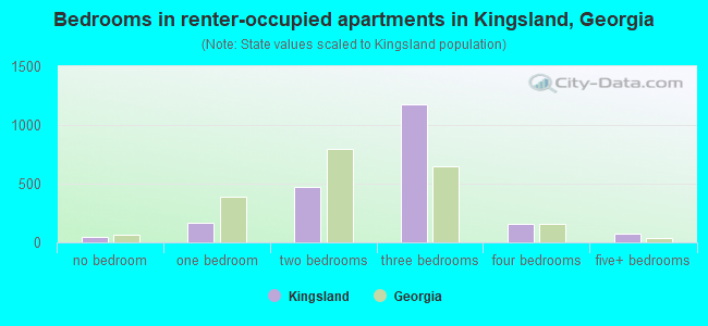 Bedrooms in renter-occupied apartments in Kingsland, Georgia